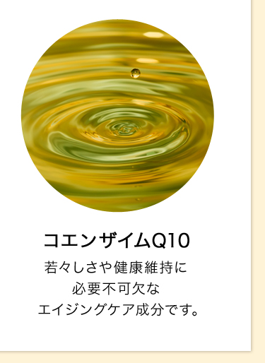 コエンザイムQ10 若々しさや健康維持に必要不可欠なエイジングケア成分です。