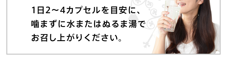 1日2～4カプセルを目安に、噛まずに水またはぬるま湯でお召し上がりください。